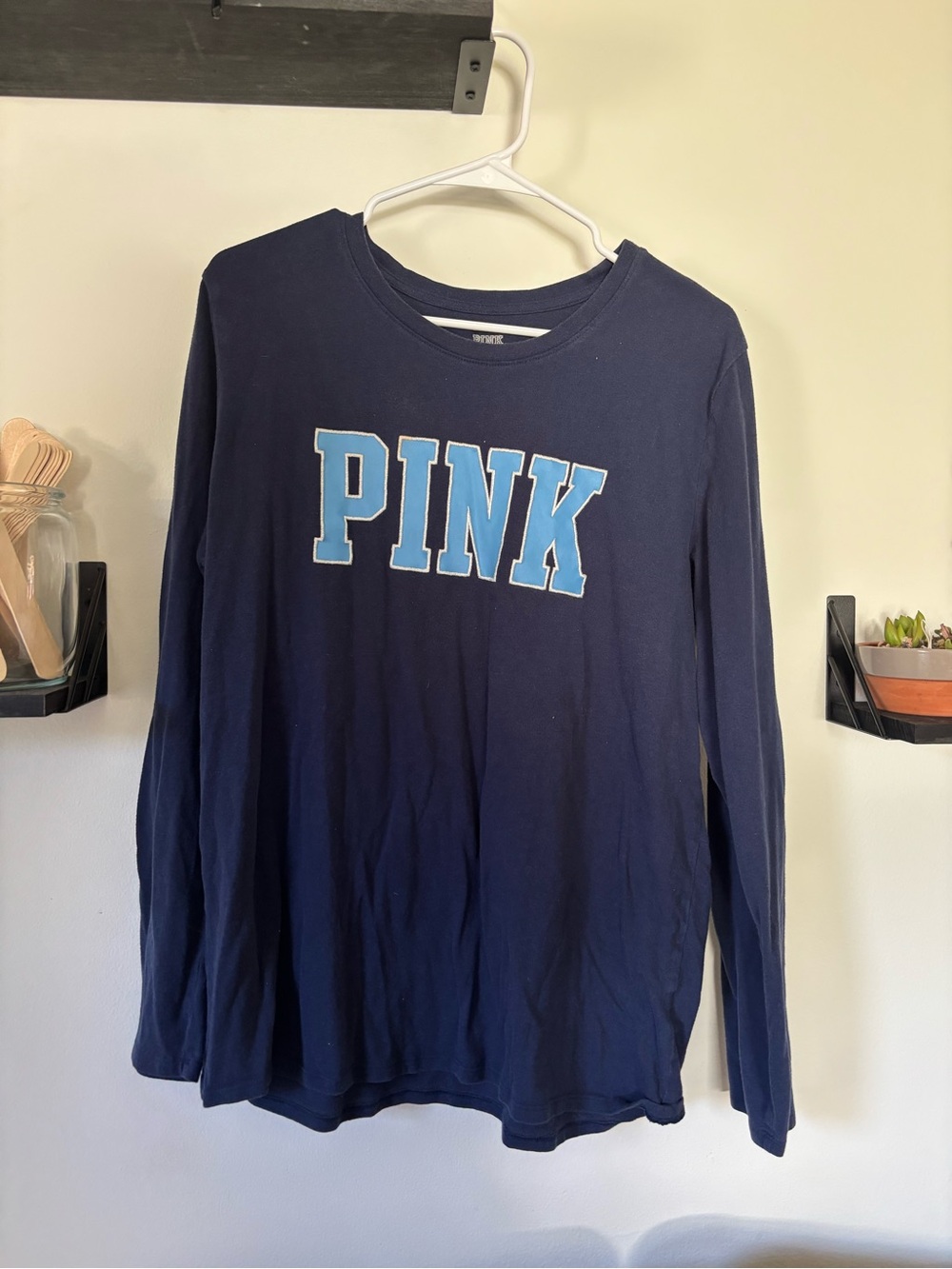 Victoria’s Secret PINK XL Navy Varsity Logo Long Sleeve Tee